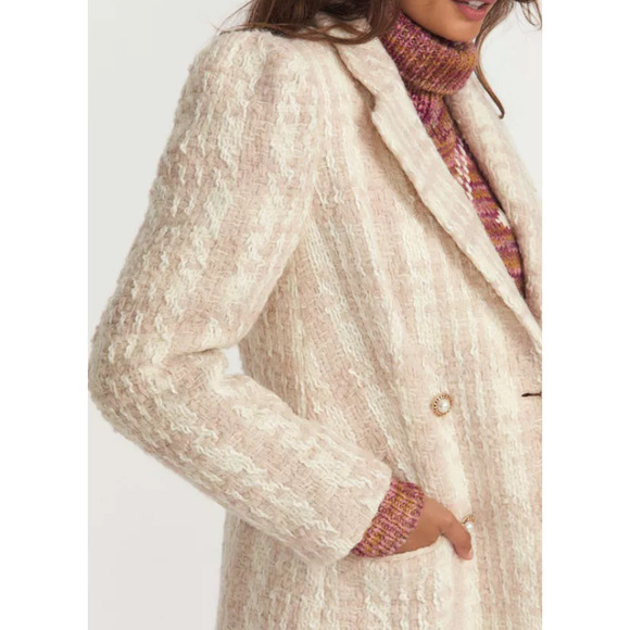 LoveShackFancy Winter White Asryn Tweed Double Breasted Long Coat Size Medium - Picture 5 of 13